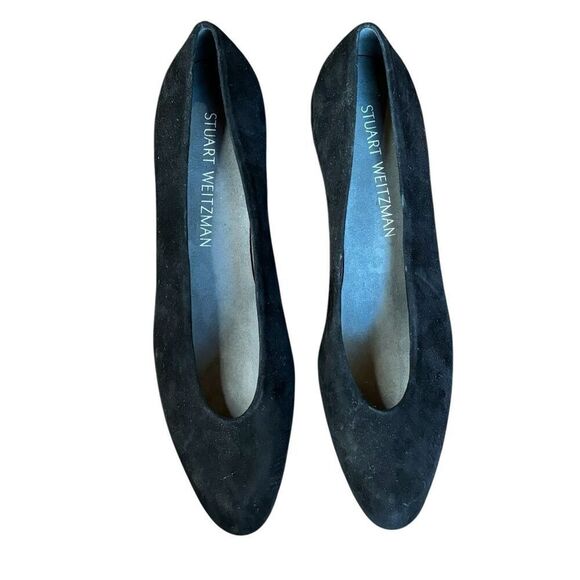 Stuart Weitzman Laney Suede Pumps Block Heel withGold Accent in Black NWOB Size - Picture 2 of 10